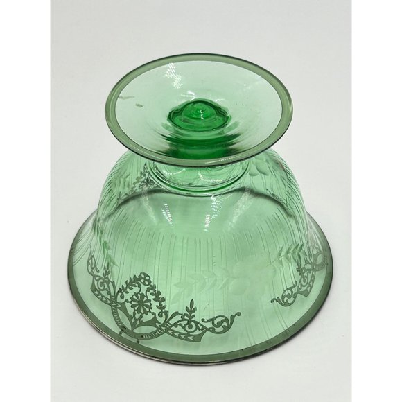 Vintage Green Glass Pedestal Bowl Footed Dish Sterling Silver Overlay Design - Picture 7 of 9